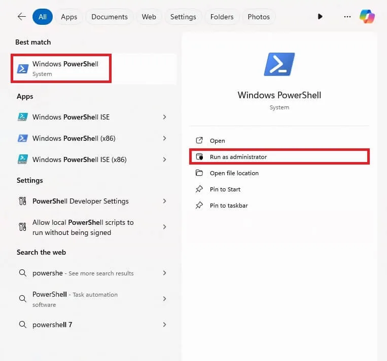 تشغيل Windows powershell كمسؤول