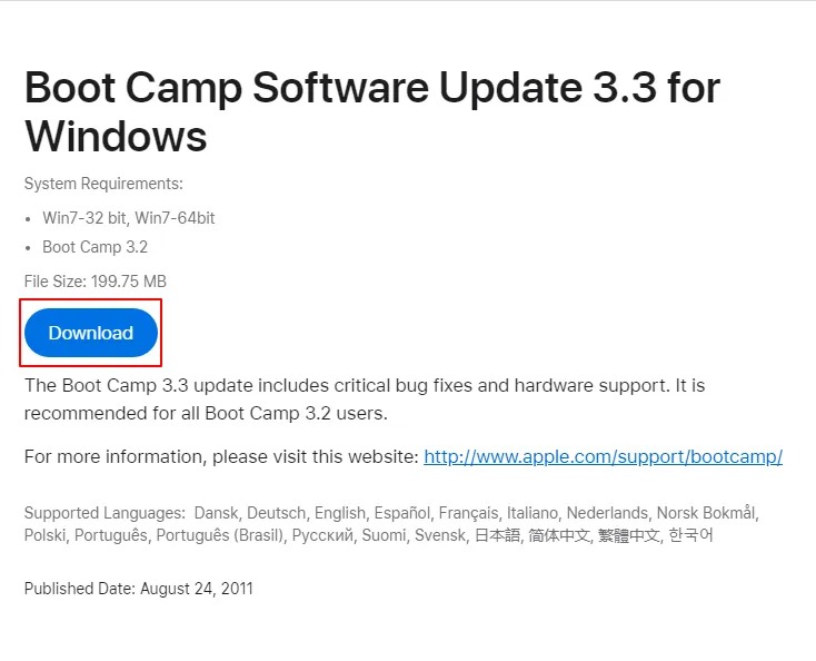 Boot-camp-software-update