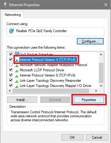 Internet Protocol Version 4 properties