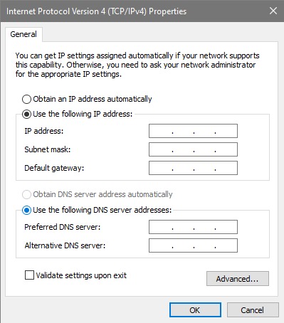 Use the following DNS server addresses