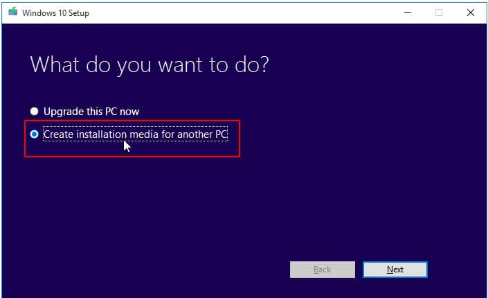 Create installation media for another PC.