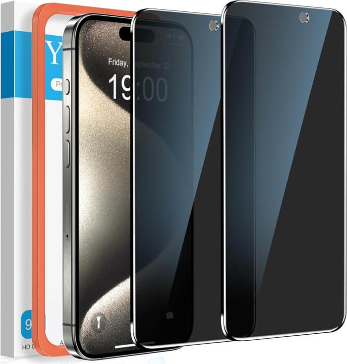 YMHML 2 Pack Privacy Screen Protector Tempered Glass for iPhone