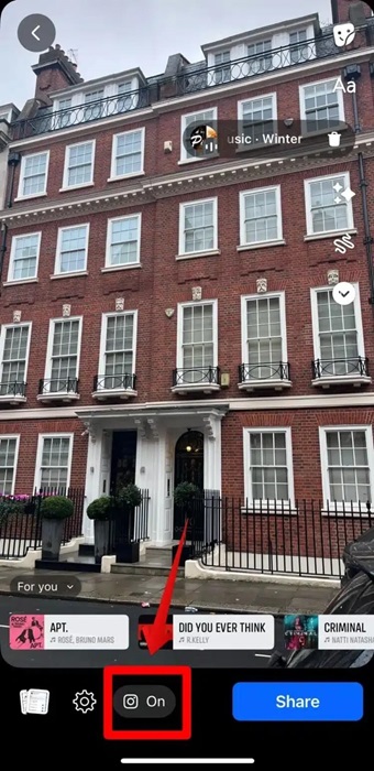 share to instagram toggle on