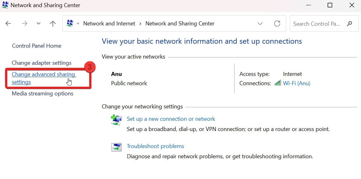 Change advanced sharing settings