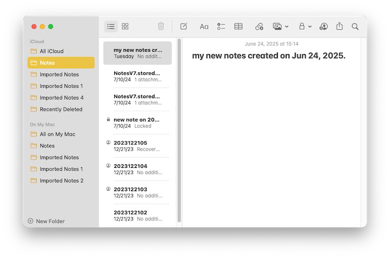 Browse each folder to see if your notes are stored there.
