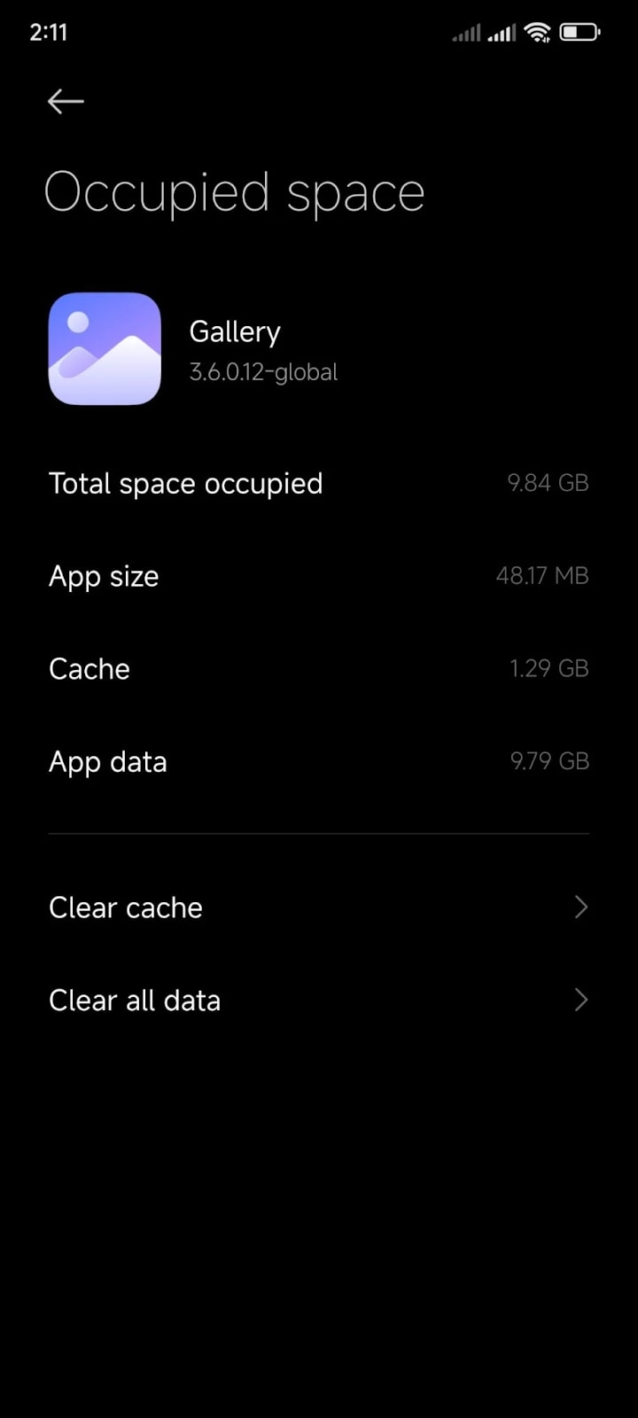Clear Cache and Data of Gallery App