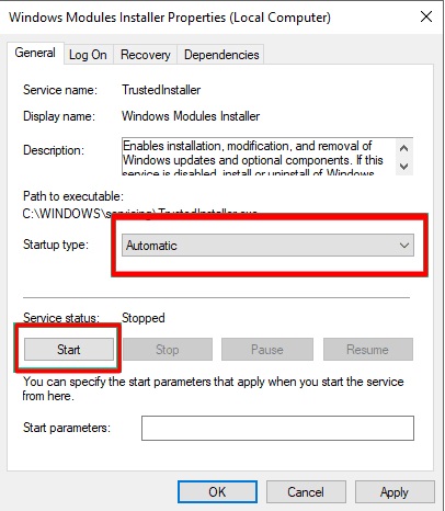 Enable Windows Module Installer Service