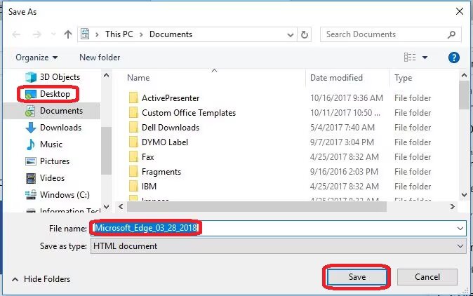 save the file on desktop