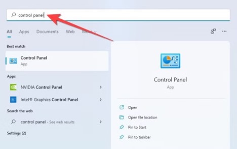 search control panel