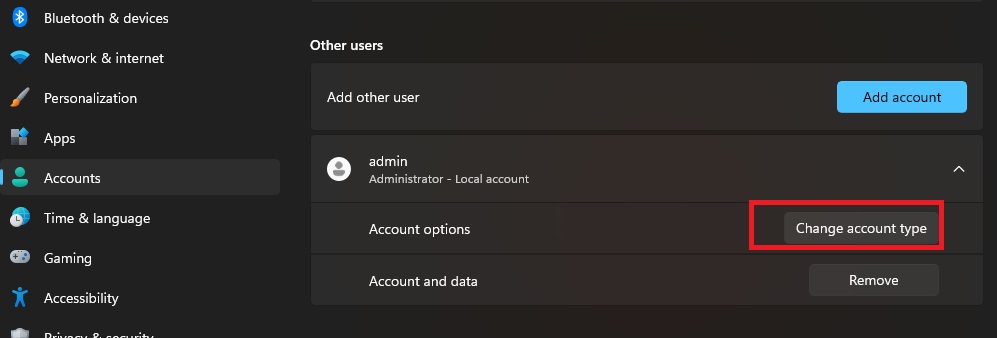 change account type