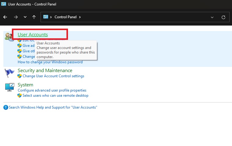 search user acount and click