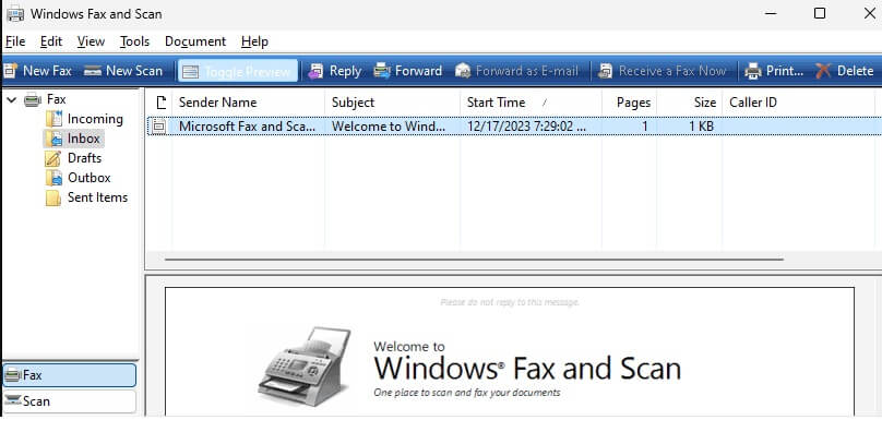 Windows fax and scan