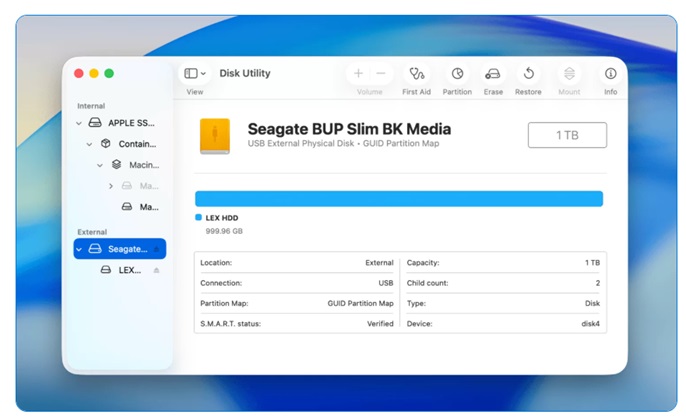 the external drive from the sidebar