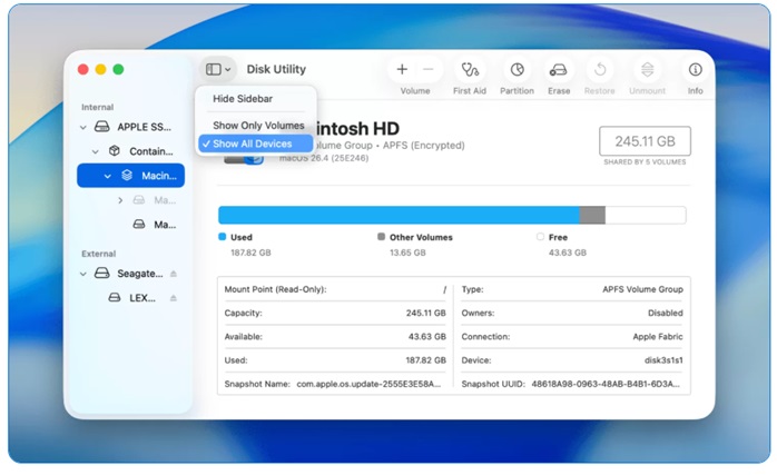 Check if partition is mounted by showing all devices