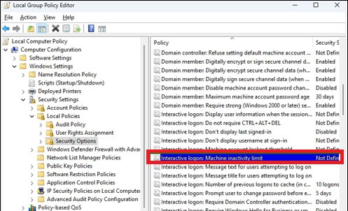 Local Policies’ and click on ‘Security Options’