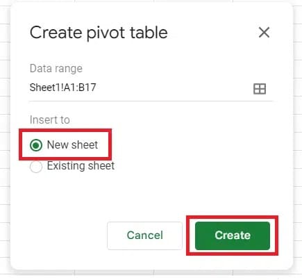 create new sheet