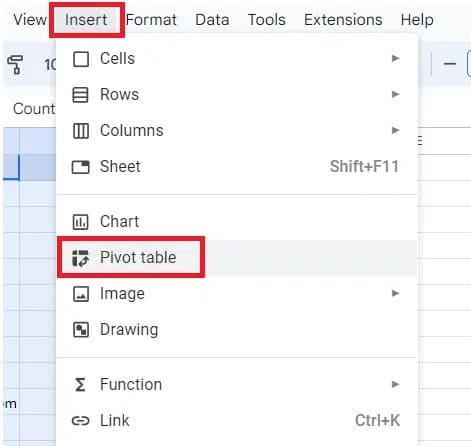 insert pivot table