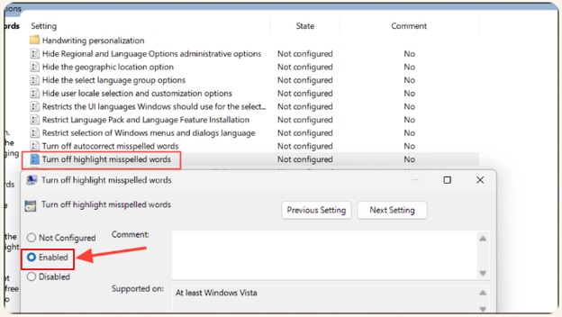 Turn off highlight misspelled words