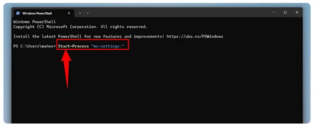 Start-Process “ms-settings