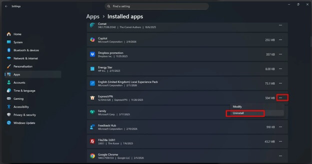 the Uninstall butto