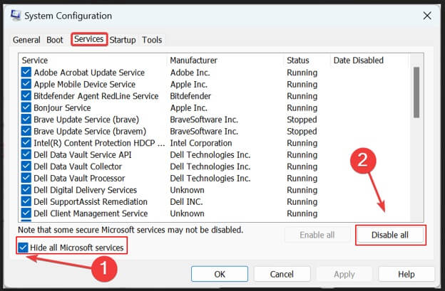 disable all servcies