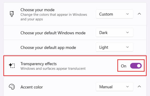 Transparency effects