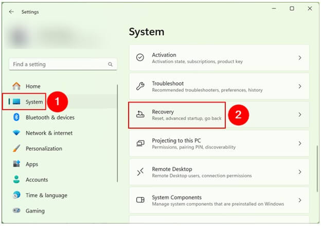 Recovery in system