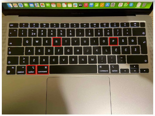 Press the Option, Command, P, and R