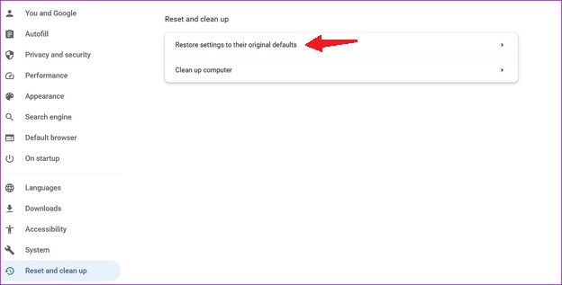 restore settings to theri original defaults