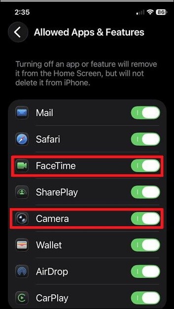 facetime and camera