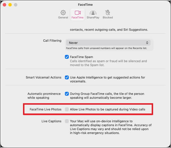 facetime live photos