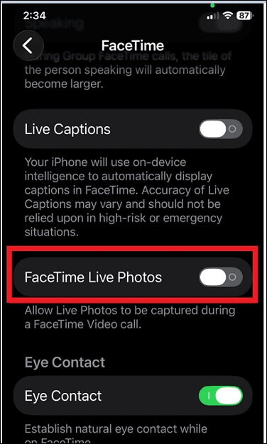 facetime photos live off