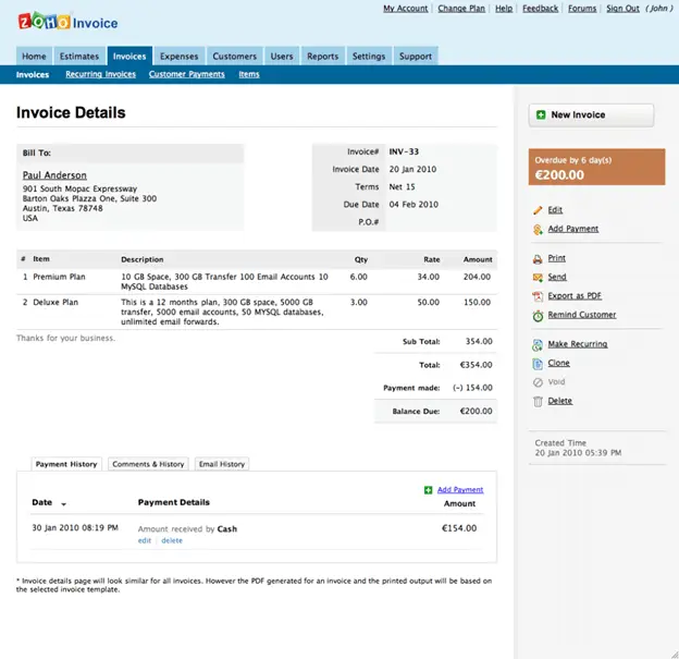 Zoho Invoice
