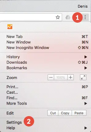 Google Chrome on your Mac - Click on setting